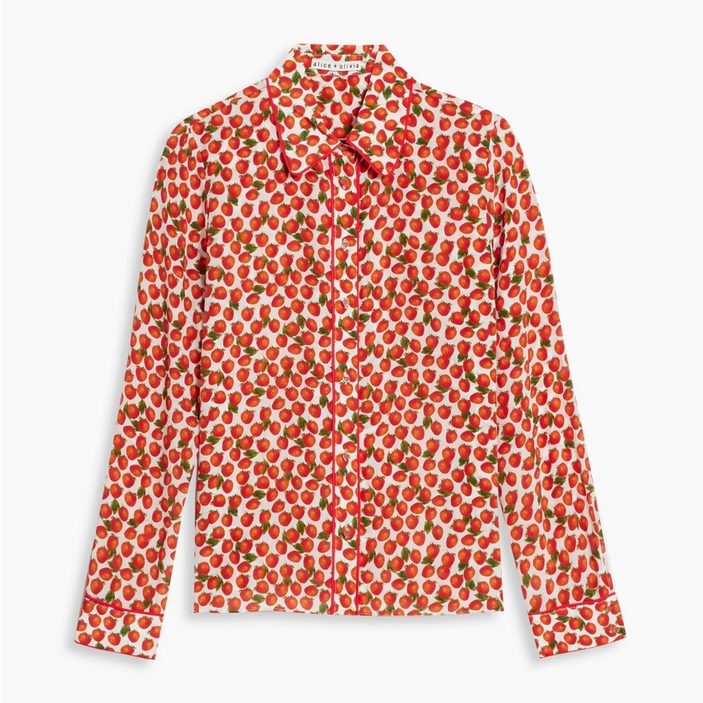 Alice + Olivia Red and Green Berry Print Shirt
